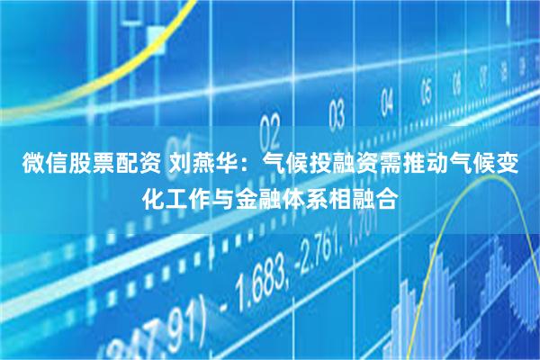 微信股票配资 刘燕华：气候投融资需推动气候变化工作与金融体系相融合